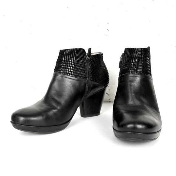 Dansko Womens Miley Burnished Leather Bootie Patterned Textile Shaft Black 39 - Picture 1 of 12